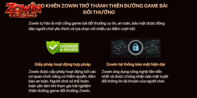 Các thông tin giấy phép được ZOWIN công bố